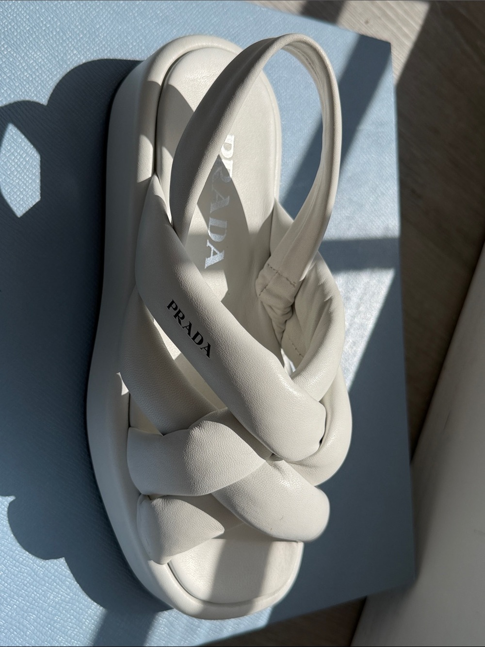 Prada White Braided Leather Slide Sandals with Padded Straps - Picture 7 of 13